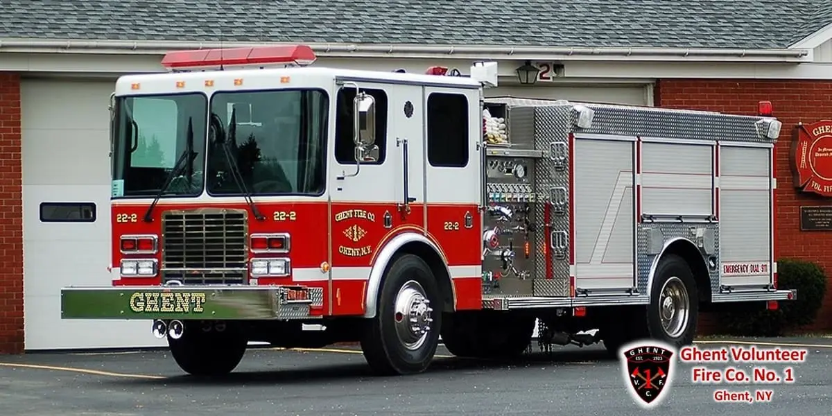 Engine 22-22, a 1997 HME pumper, parked outside the Ghent firehouse.