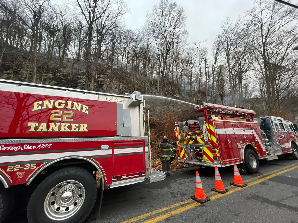 22-35 Pumping on Scene — Engine-Tanker 22-35 supplying attack and supply lines during fireground operations.