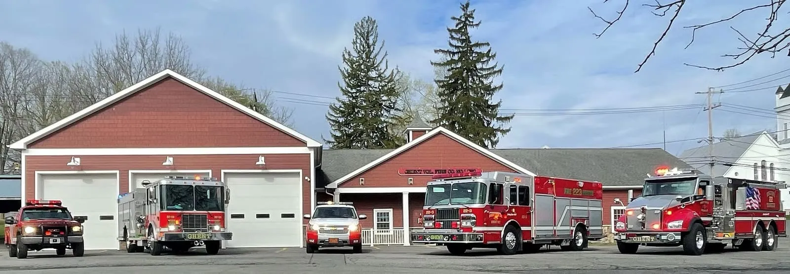 The Ghent Volunteer Fire Company apparatus lined up outside Station 1 on Route 66.